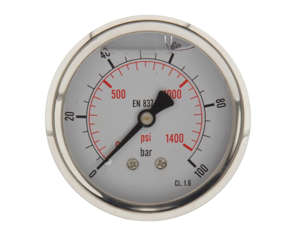 0..100 Bar (0..1450 psi) Glyzerin-Manometer Rückseite Edelstahl/Messing 63 mm Klasse 1.6