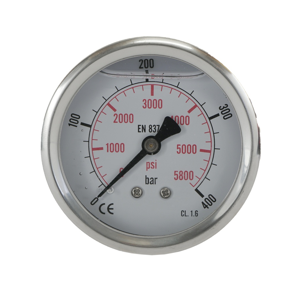 0..400 Bar (0..5802 psi) Glycerin Pressure Gauge Rear Stainless steel/Brass 63 mm Class 1.6