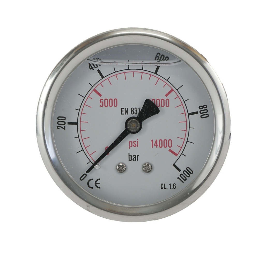 0..1000 Bar (0..14504 psi) Glycerin Pressure Gauge Rear Stainless steel/Brass 63 mm Class 1.6