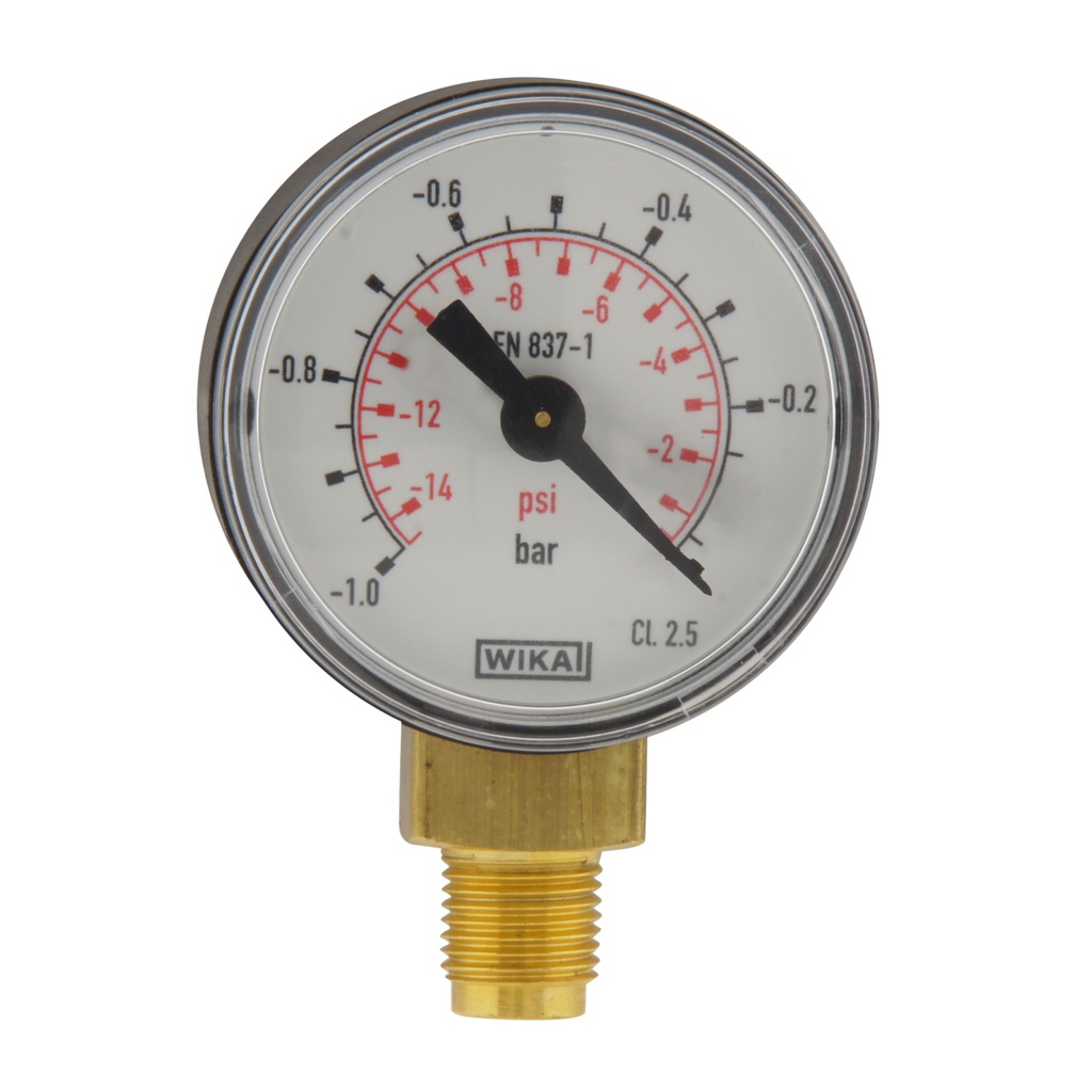 -1..0 Bar (-15..0 psi) Pressure Gauge Below Plastic/Brass 40 mm Class 2.5