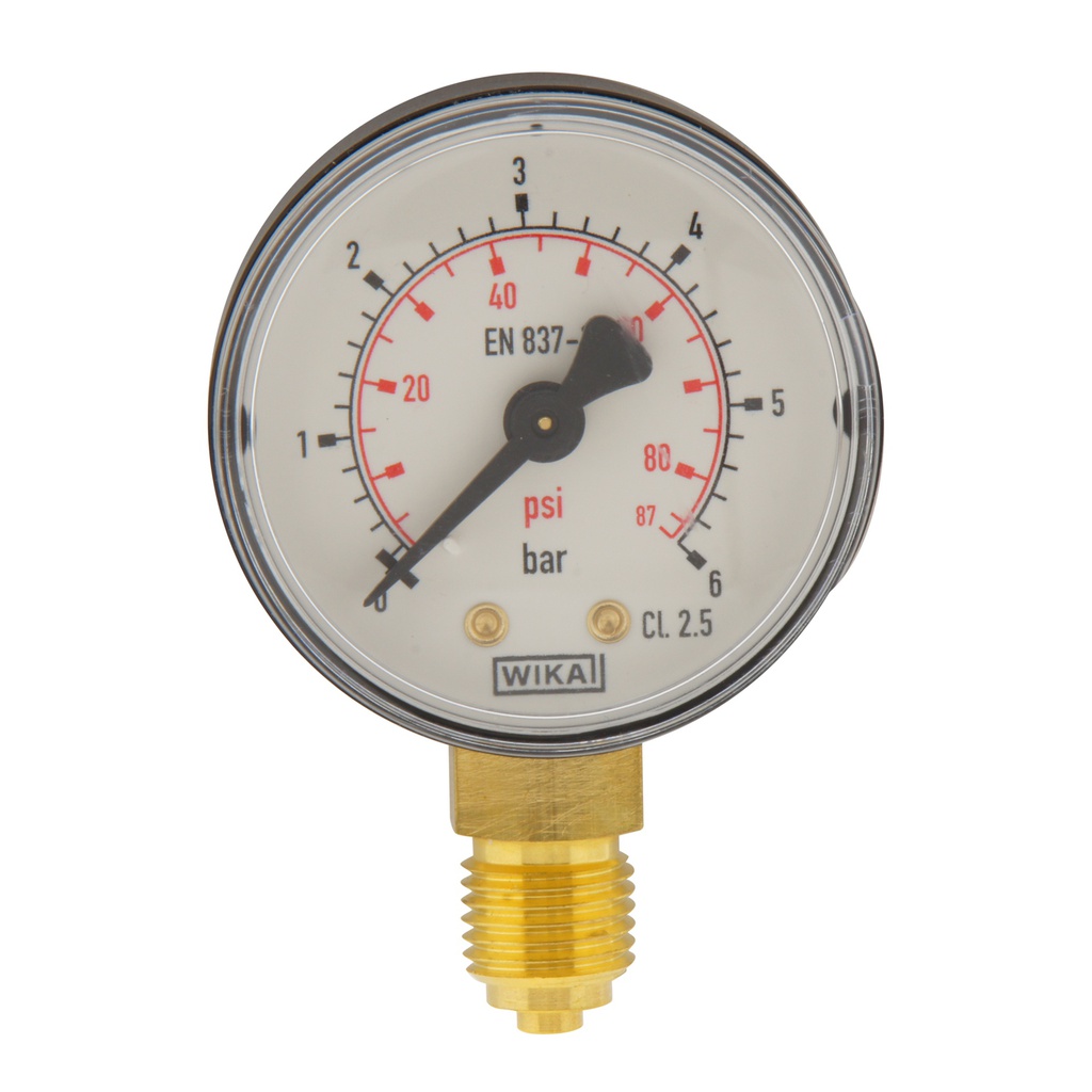 0..6 Bar Pressure Gauge Below Plastic/Brass 40 mm Class 2.5