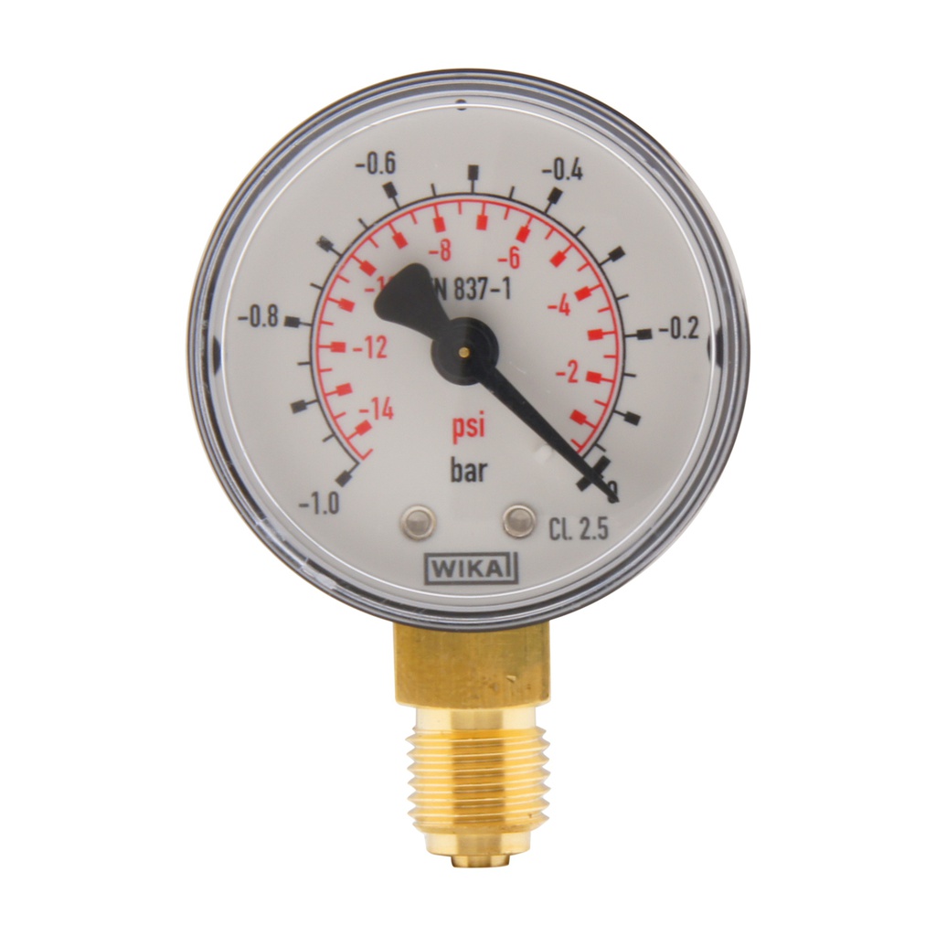 -1..0 Bar (-15..0 psi) Pressure Gauge Below Plastic/Brass 50 mm Class 2.5