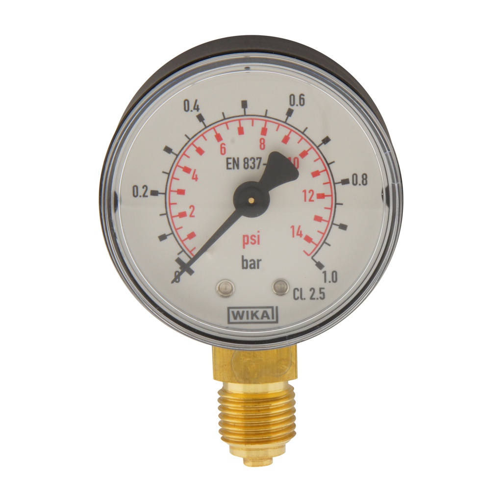 0..1 Bar Manometer Onderaansluiting Kunststof/Messing 50 mm Klasse 2.5