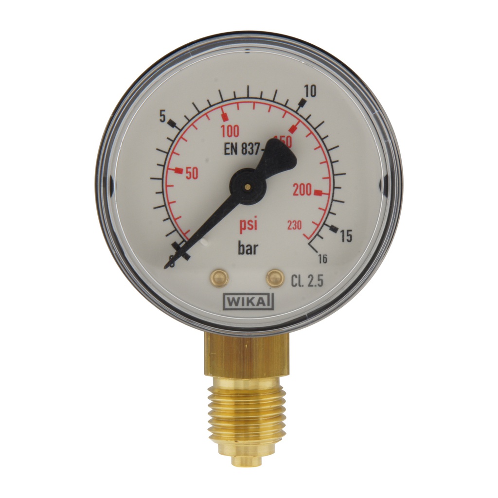 0..16 Bar Manometer Onderaansluiting Kunststof/Messing 50 mm Klasse 2.5