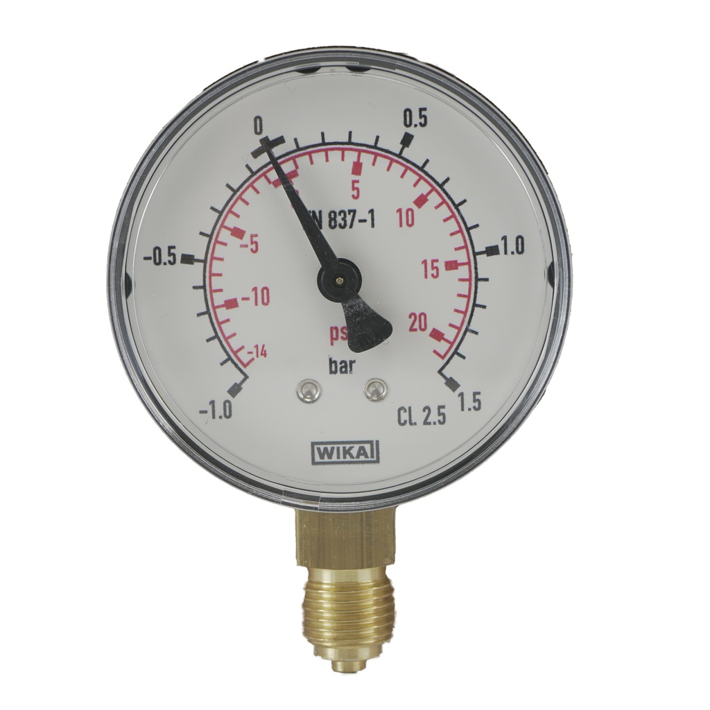 -1..1.5 Bar (-15..22 psi) Pressure Gauge Below Plastic/Brass 63 mm Class 2.5