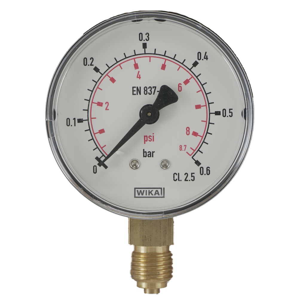 0..0.6 Bar (0..9 psi) Pressure Gauge Below Plastic/Brass 63 mm Class 2.5