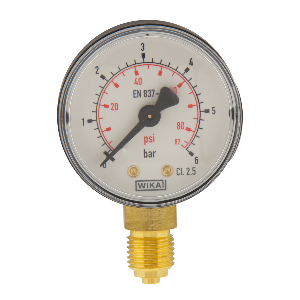 0..6 Bar (0..87 psi) Pressure Gauge Below Plastic/Brass 63 mm Class 2.5