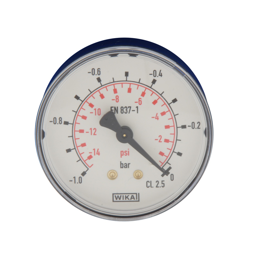 -1..0 Bar (-15..0 psi) Pressure Gauge Rear Plastic/Brass 50 mm Class 2.5