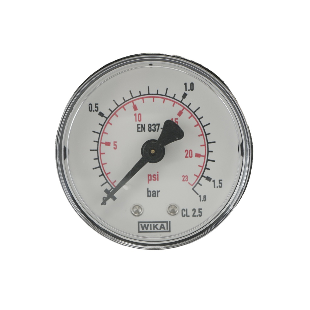 0..1.6 Bar (0..23 psi) Pressure Gauge Rear Plastic/Brass 50 mm Class 2.5