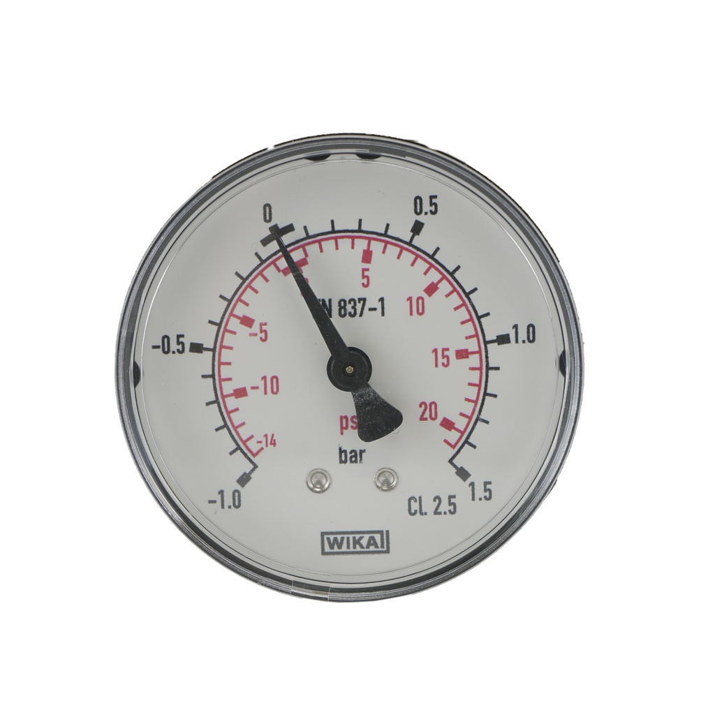 -1..1.5 Bar (-15..22 psi) Pressure Gauge Rear Plastic/Brass 63 mm Class 2.5