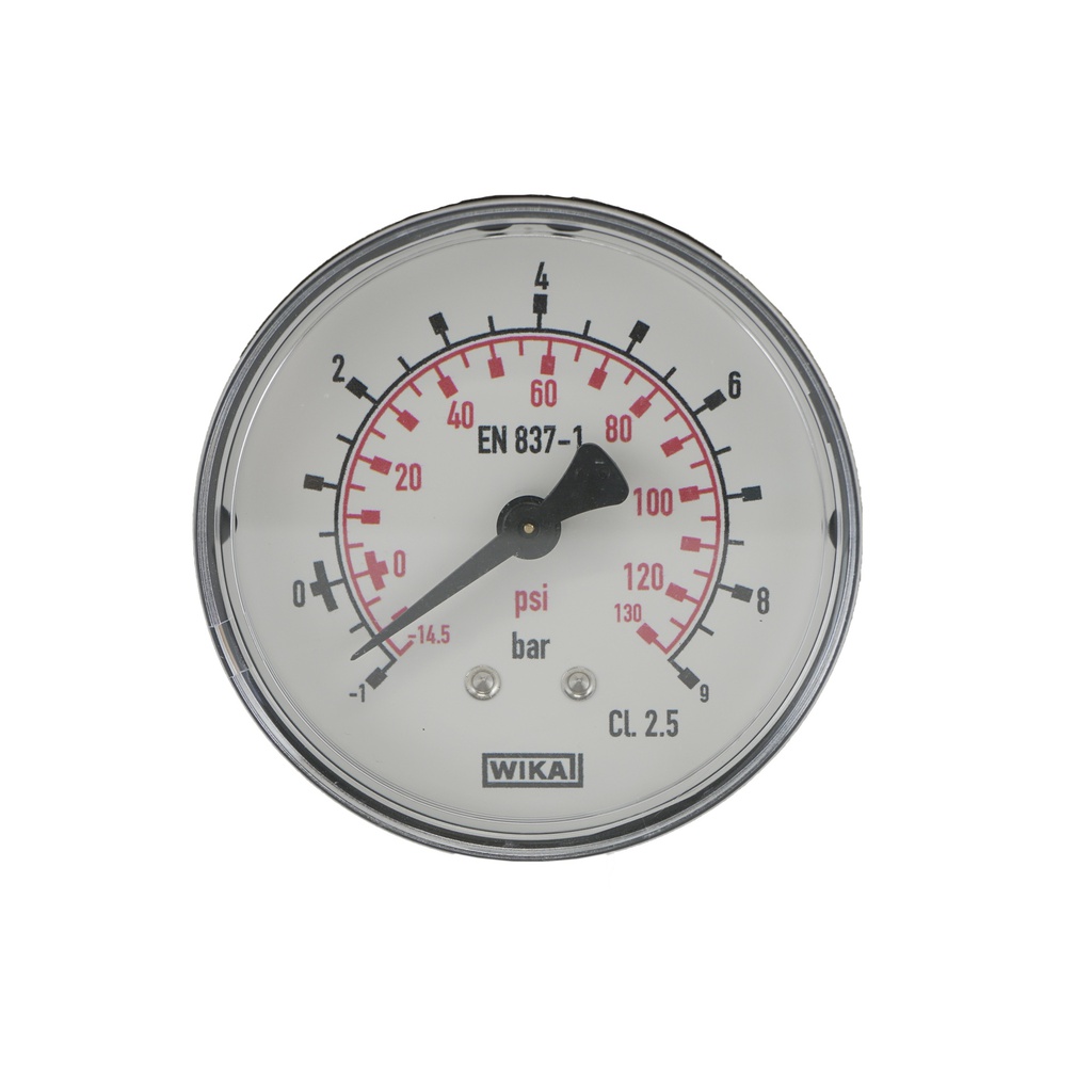 -1..9 Bar (-15..131 psi) Pressure Gauge Rear Plastic/Brass 63 mm Class 2.5