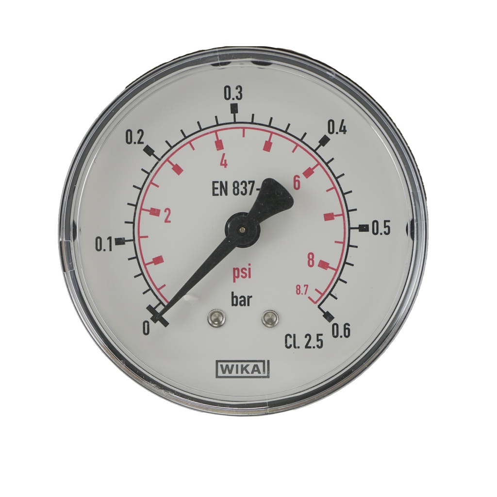 0..0.6 Bar (0..9 psi) Pressure Gauge Rear Plastic/Brass 63 mm Class 2.5