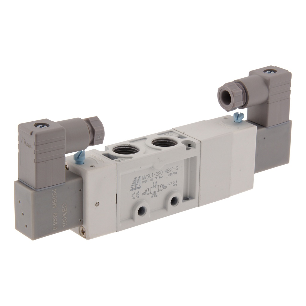 G1/4'' 24 V CC Válvula Solenoide 5/3 Vías Centro Cerrado 3-8bar MVSC1