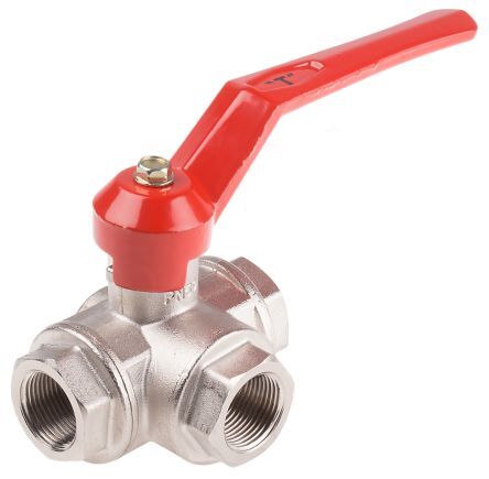 G1/4'' 3-way L-port Ball Valve Brass PTFE/NBR 55 bar (without lever)