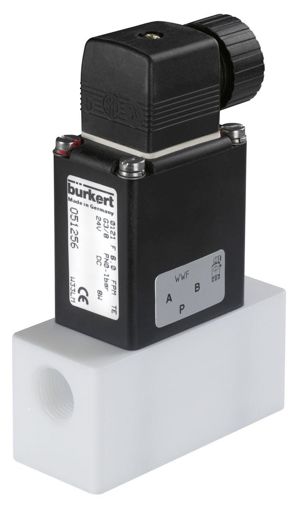 Válvula Solenoide G3/8'' NO Plástico FFKM -1-0.2bar/-15-3psi 24VDC Vacío 0121 222973