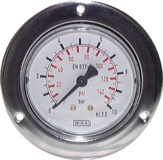 -1..0 Bar (-15..0 psi) Panel Mount Pressure Gauge Steel/Brass 40 mm Class 2.5 (Front Panel)