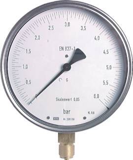 '-1..0 Bar Manometer Onderaansluiting/RVS 160 mm Klasse 0.6