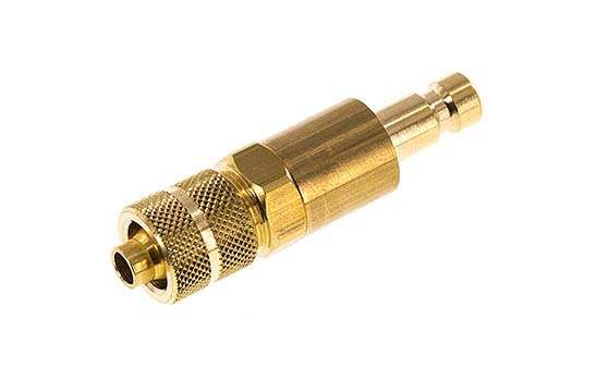 Brass DN 2.7 (Micro) Air Coupling Plug 4x6 mm Union Nut Double Shut-Off