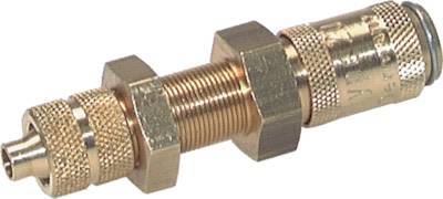 Messing DN 2,7 (Micro) Luftkupplung Muffe 3x4,3 mm Überwurfmutter Bulkhead Doppelabsperrung