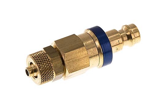 Brass DN 5 Blue Air Coupling Plug 4x6 mm Union Nut Double Shut-Off