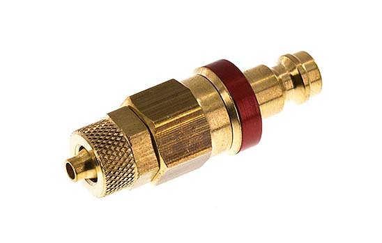 Brass DN 5 Red Air Coupling Plug 4x6 mm Union Nut Double Shut-Off