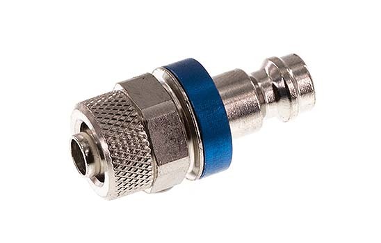 Latón niquelado Tapón de acoplamiento de aire azul DN 5 Tuerca de unión 6x8 mm