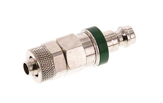 Nickel-plated Brass DN 5 Green Air Coupling Plug 6x8 mm Union Nut Double Shut-Off