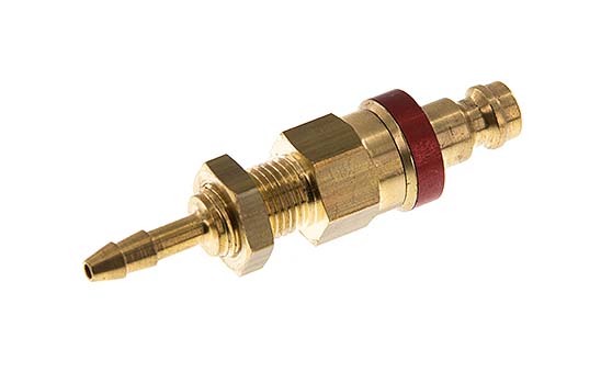 Brass DN 5 Red Air Coupling Plug 4x6 mm Union Nut Bulkhead Double Shut-Off