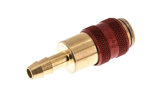 Brass DN 5 Red Air Coupling Socket 6 mm Hose Pillar Double Shut-Off