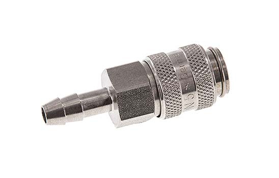 Stainless steel DN 5 Air Coupling Socket 6 mm Hose Pillar Double Shut-Off