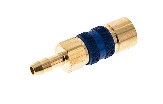 Brass DN 5 Blue-Coded Air Coupling Socket 6 mm Hose Pillar