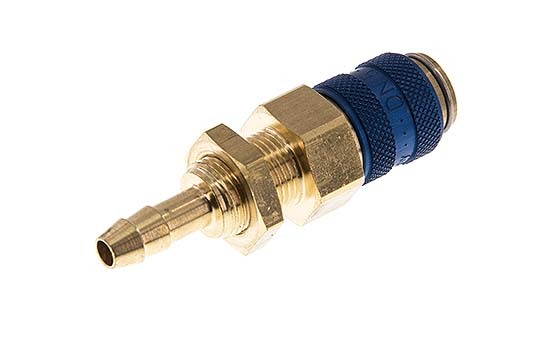 Brass DN 5 Blue Air Coupling Socket 6 mm Hose Pillar Bulkhead Double Shut-Off