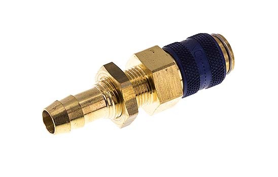 Brass DN 5 Blue Air Coupling Socket 9 mm Hose Pillar Bulkhead Double Shut-Off