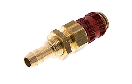 Brass DN 5 Red Air Coupling Socket 8 mm Hose Pillar Bulkhead