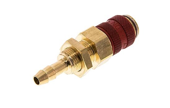 Brass DN 5 Red Air Coupling Socket 6 mm Hose Pillar Bulkhead Double Shut-Off