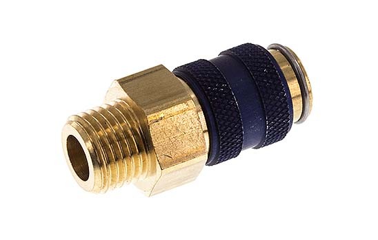 Brass DN 5 Blue Air Coupling Socket G 1/4 inch Male Double Shut-Off