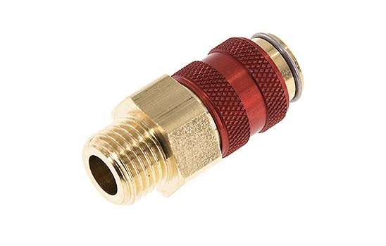 Brass DN 5 Red Air Coupling Socket G 1/4 inch Male Double Shut-Off