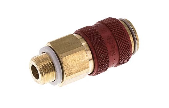 Brass DN 5 Red Air Coupling Socket G 1/8 inch Male Double Shut-Off