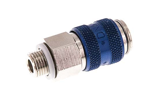 Laiton nickelé DN 5 Blue Air Coupling Socket G 1/8 inch Male Double Shut-Off