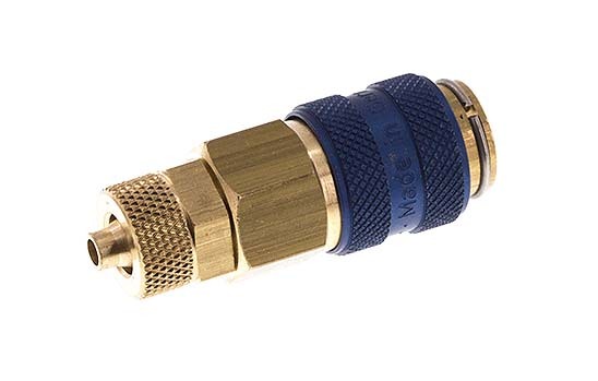 Brass DN 5 Blue Air Coupling Socket 4x6 mm Union Nut Double Shut-Off