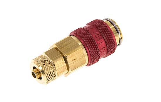 Brass DN 5 Red Air Coupling Socket 4x6 mm Union Nut