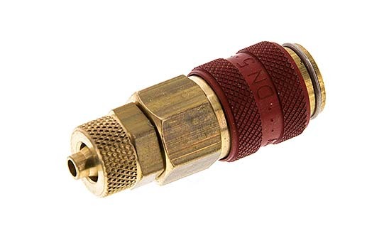 Brass DN 5 Red Air Coupling Socket 4x6 mm Union Nut Double Shut-Off