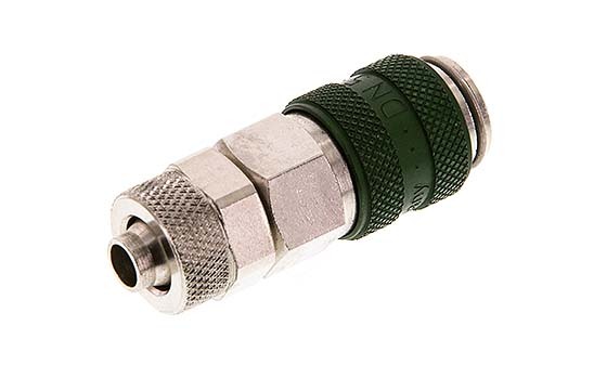 Nickel-plated Brass DN 5 Green Air Coupling Socket 6x8 mm Union Nut Double Shut-Off