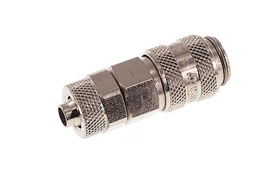 Nickel-plated Brass DN 5 Air Coupling Socket 6x8 mm Union Nut Double Shut-Off