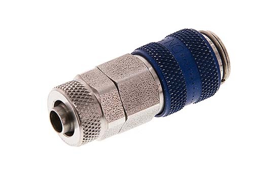 RVS DN 5 Blauw Luchtkoppeling Snelkoppeling 6x8 mm Push-On Double Shut-Off