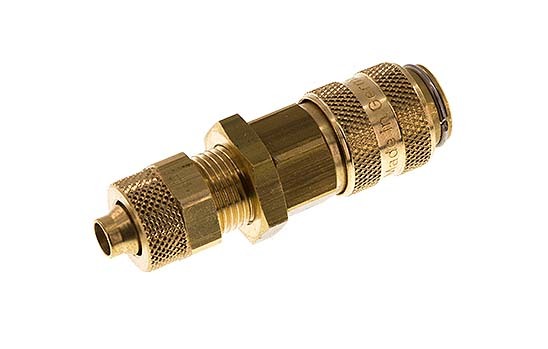 Brass DN 5 Air Coupling Socket 6x8 mm Union Nut Bulkhead