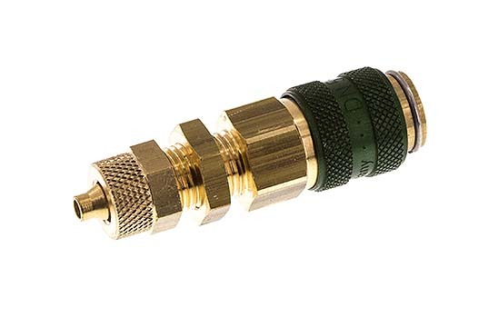 Brass DN 5 Green Air Coupling Socket 4x6 mm Union Nut Bulkhead Double Shut-Off