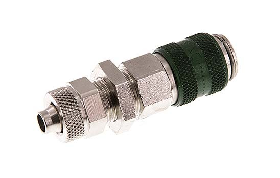 Nickel-plated Brass DN 5 Green Air Coupling Socket 6x8 mm Union Nut Bulkhead Double Shut-Off