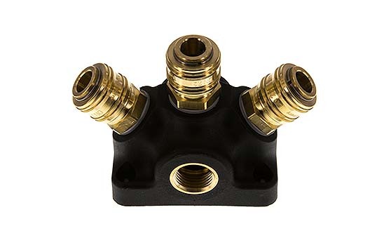 Latón/plástico DN 7,2 (Euro) Acoplamiento de aire Enchufe G 1/2 pulgadas Hembra Montaje en pared 3 vías