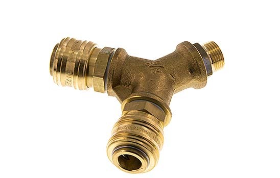 Brass DN 7.2 (Euro) Air Coupling Socket G 3/8 inch Male Wall-Mount 2-way